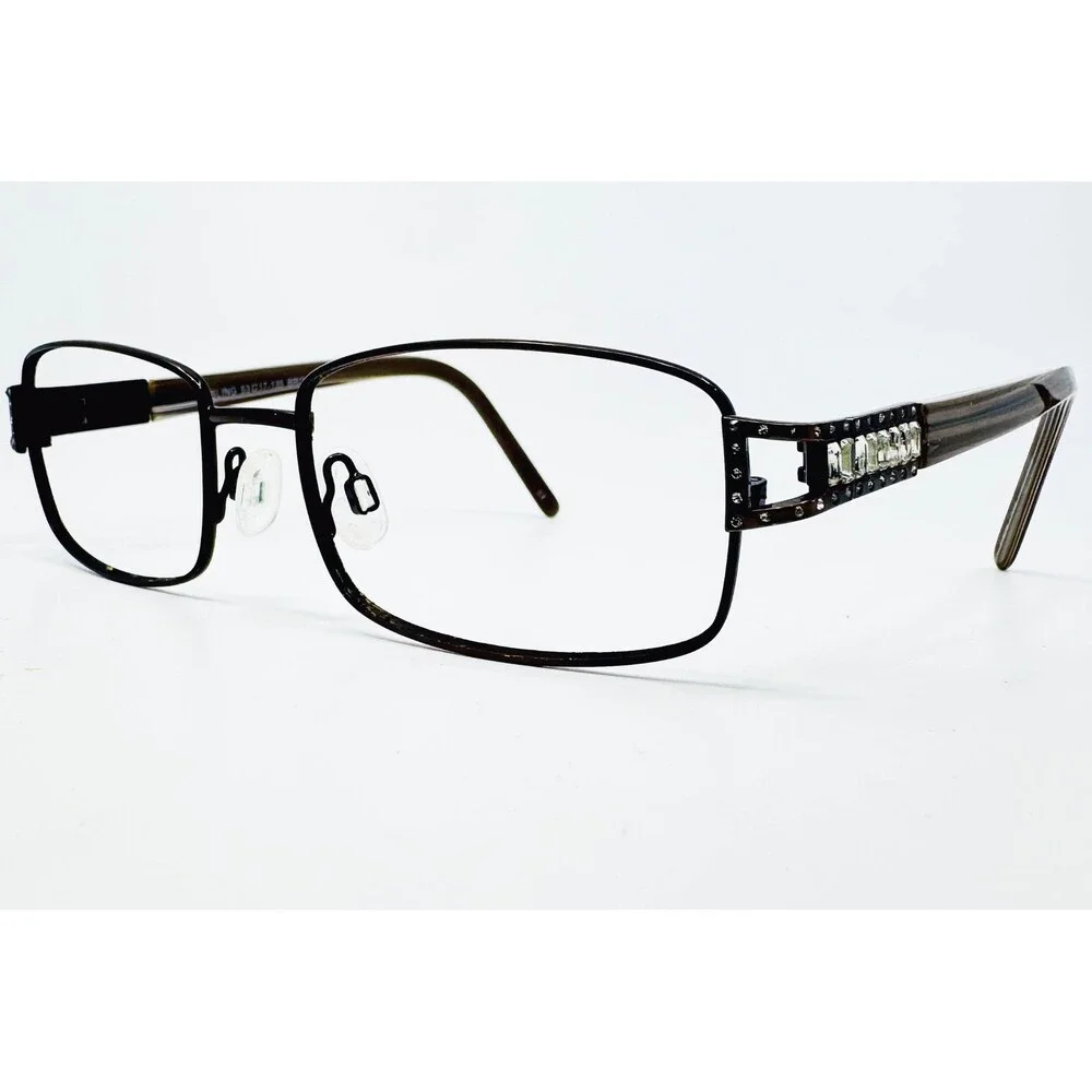 Genevieve Boutique Eyeglasses Women Brown Bling Rhinestone 53-17-135